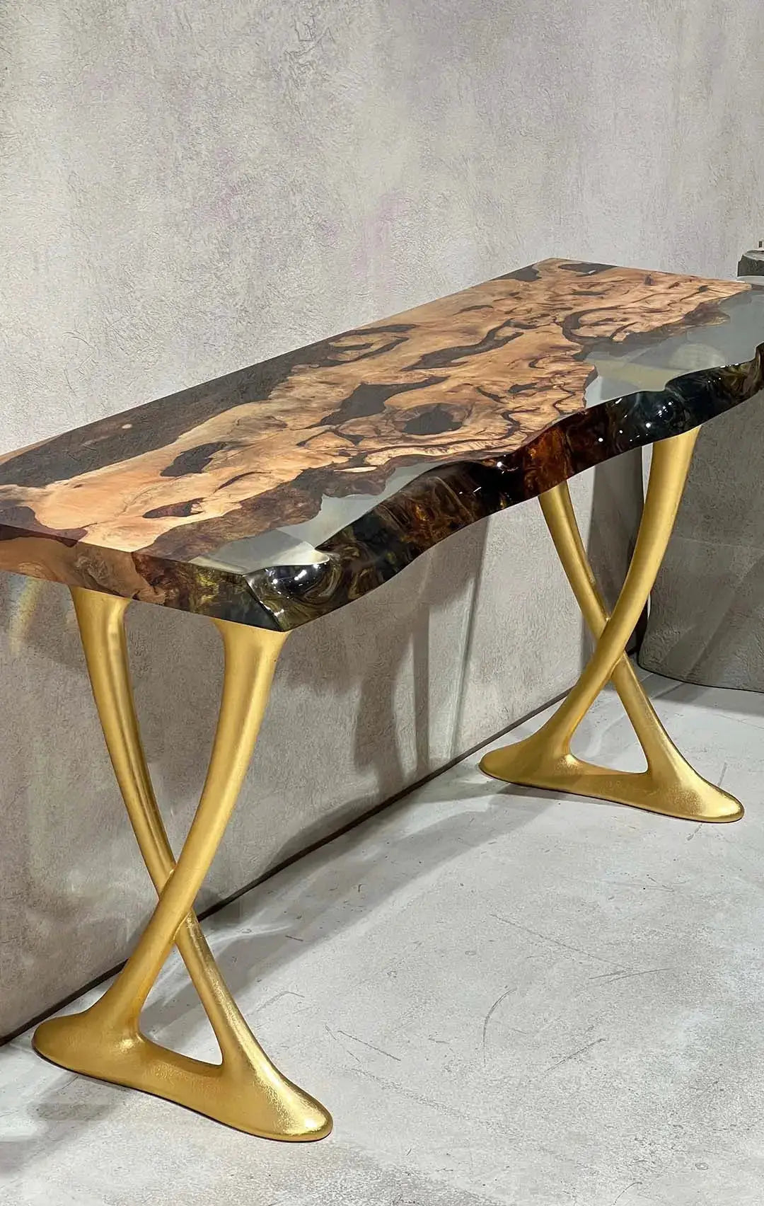 Resin Live Edge Console Table Made of Linden Wood - Foyer Table- Entryway Table, photo 8 of 13