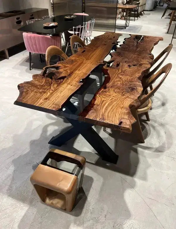 Live Edge, Epoxy Resin River Dining Room Table Made Of Chestnut Wood, photo 2 of 11