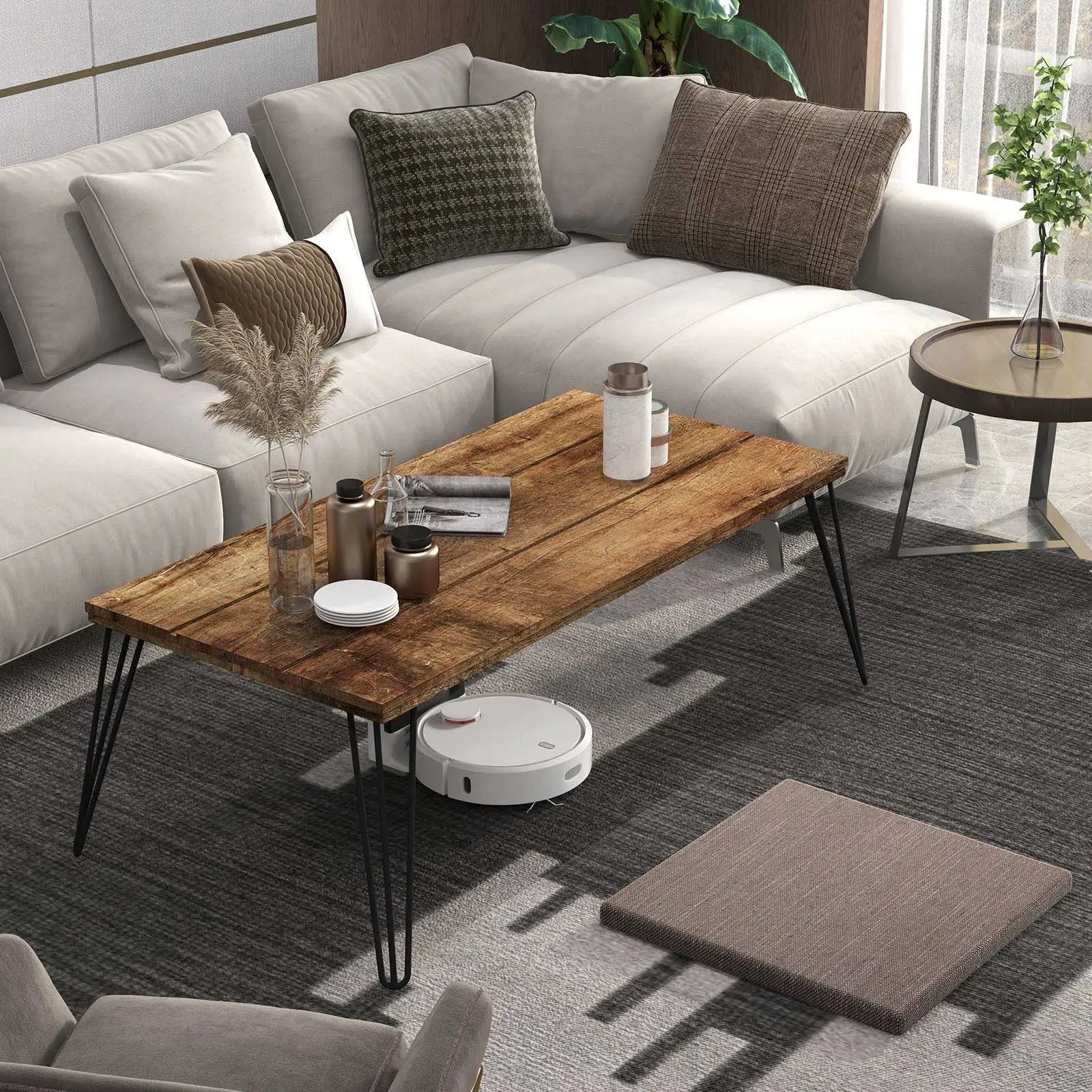 43.5 Inch Wooden Rectangular Coffee Table with Metal Legs by DirectDeals