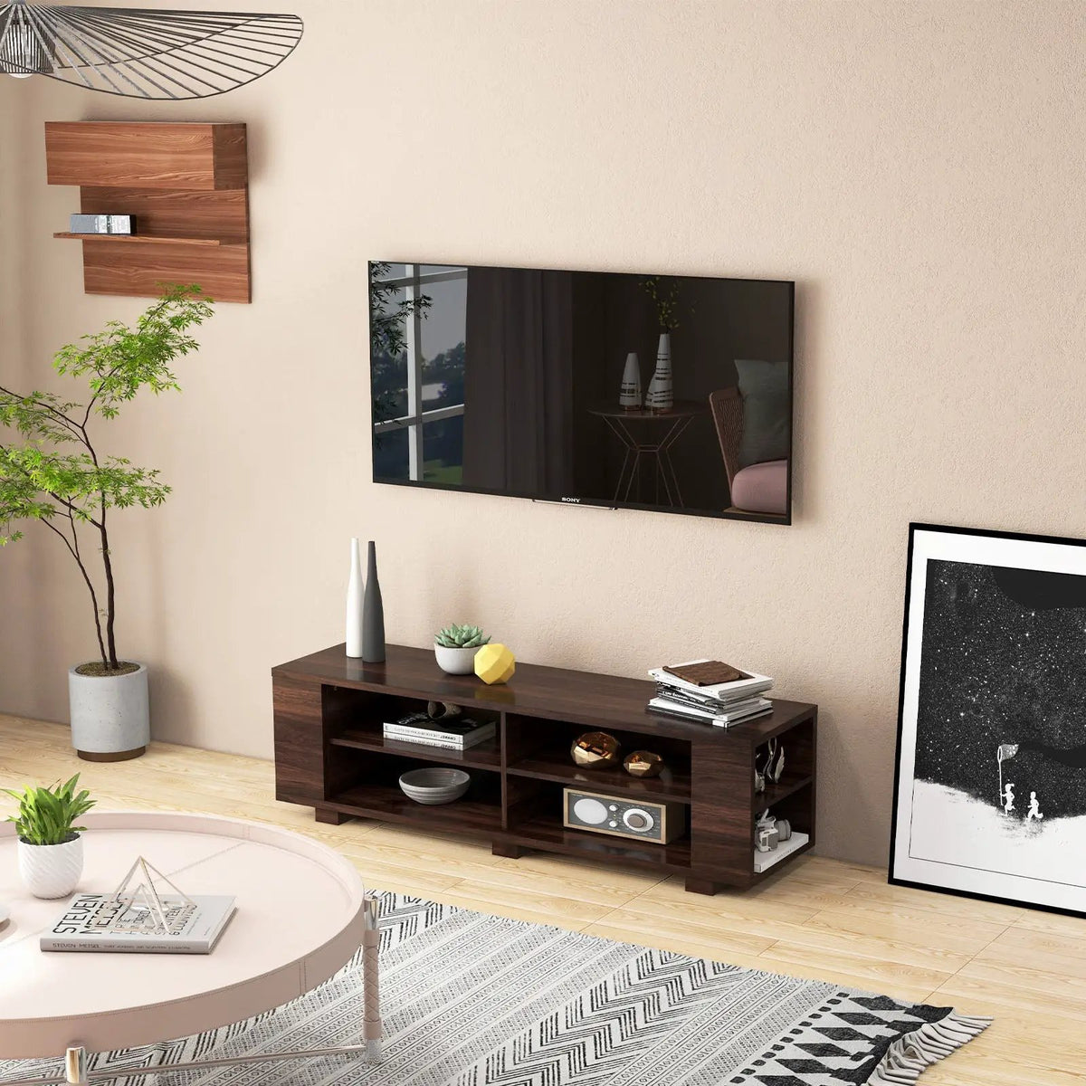 59 Inch Console Storage Entertainment Media Wood TV Stand-Walnut, photo 6 of 14