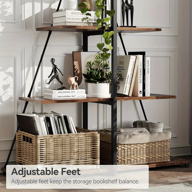 LIZHOUMIL 4-Tier Modern Boat-Shaped Bookshelf - Space-Saving Narrow Wooden & Metal Storage Shelf Organizer with Sturdy PB Board, Black Home Decor for Living Room, Bedroom, Office, Bookshelf Furniture, Bedroom Bookshelf, Conte by House Of Avana