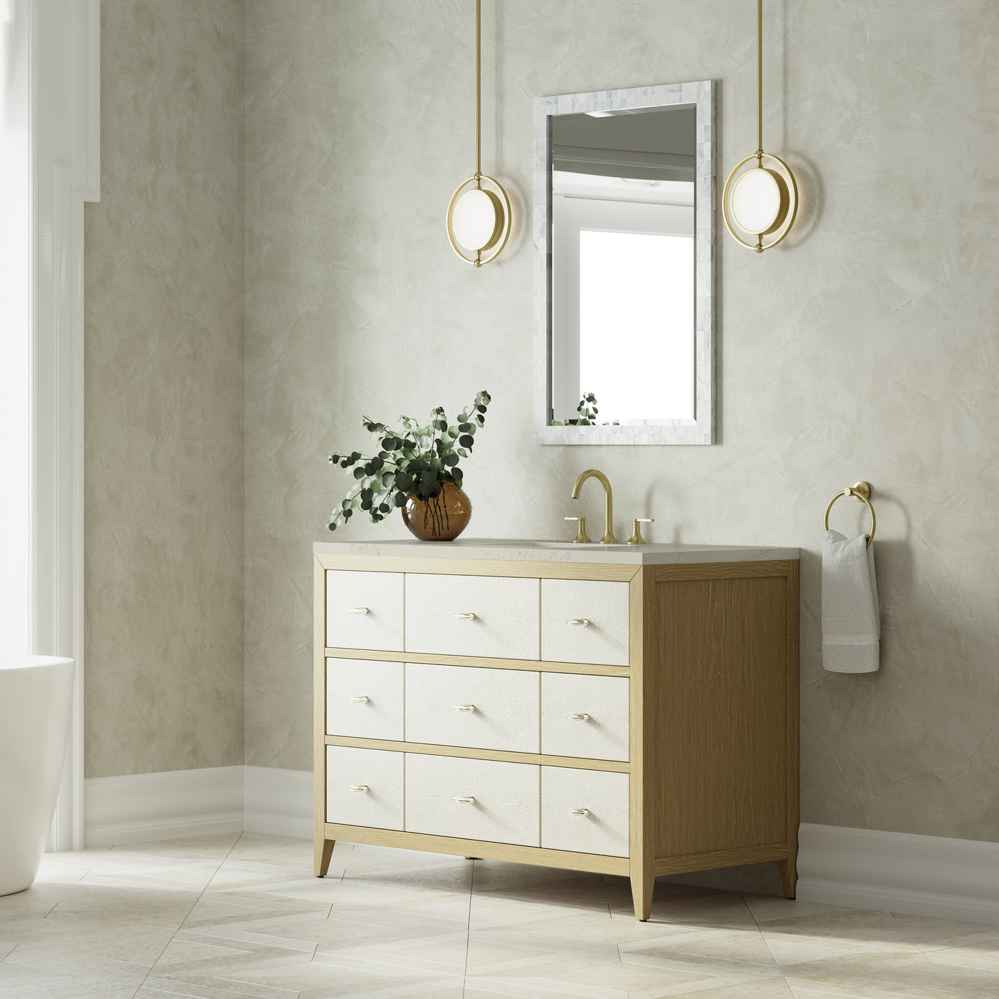 James Martin Celeste 48" Single Bathroom Vanity, Sunwashed Oak with Embossed Shagreen Drawer Fronts, view 35