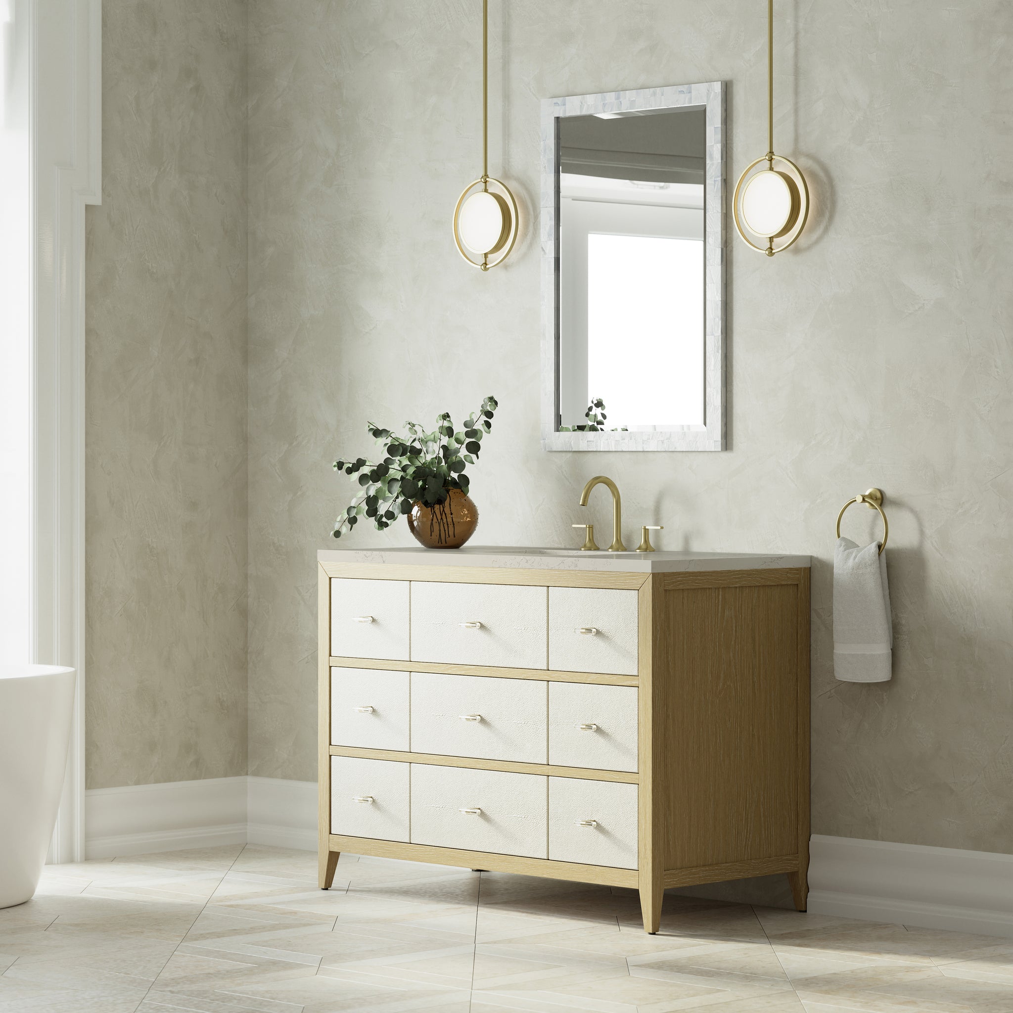 James Martin Celeste 48" Single Bathroom Vanity, Sunwashed Oak with Embossed Shagreen Drawer Fronts, view 35