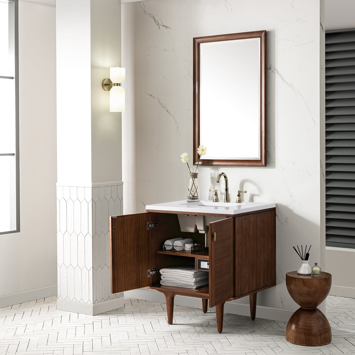 James Martin Amberly 30" Dual Mount Single Bathroom Vanity, Mid-Century Walnut, view 40
