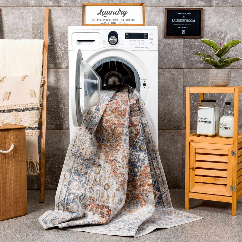 Akram Gray & Orange Washable Area Rug - Clearance by Boutique Rugs