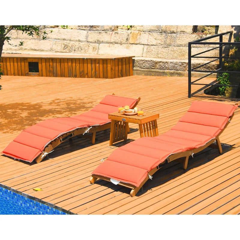 3 Pieces Folding Patio Eucalyptus Wood Lounge Chair Set with Foldable Side Table by DirectDeals