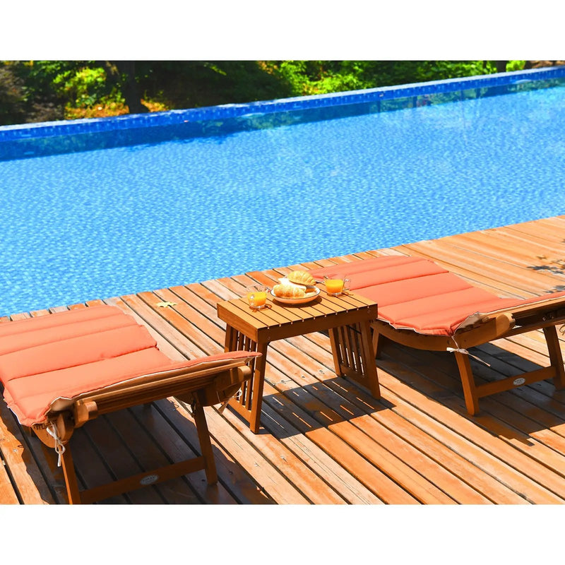 3 Pieces Folding Patio Eucalyptus Wood Lounge Chair Set with Foldable Side Table by DirectDeals