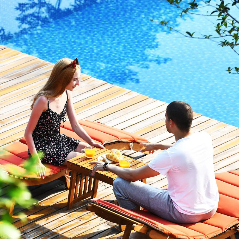 3 Pieces Folding Patio Eucalyptus Wood Lounge Chair Set with Foldable Side Table by DirectDeals