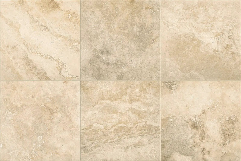 Frontier20 Travertine Cross Cut Country Classic Coping & Stair Corner Right Look Porcelain Moldings 12x24 by landmarkceramics