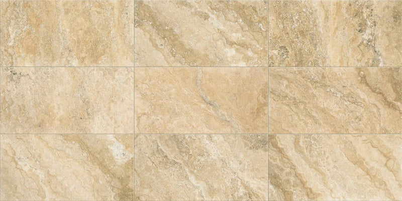 Trail Cross Cut Philadelphia Travertine Look Porcelain Tiles 12x24 by landmarkceramics