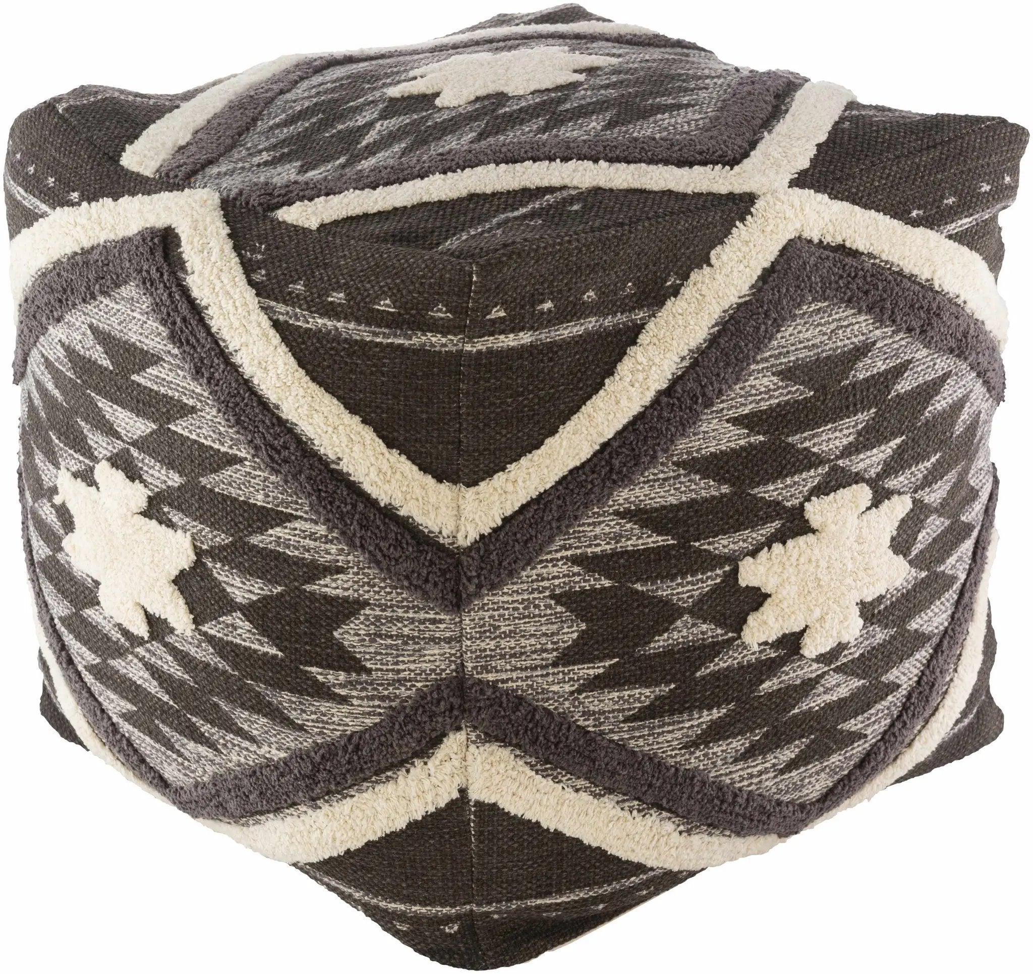 Almondbank Handwoven Beige Cotton Pouf by Boutique Rugs