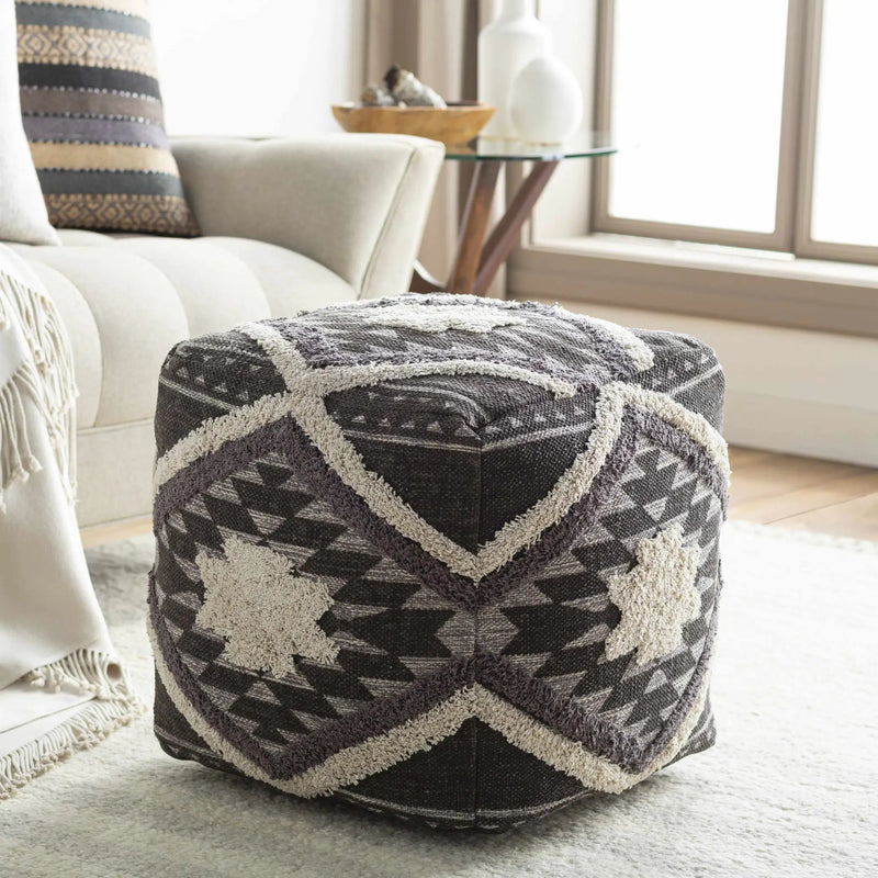 Almondbank Handwoven Beige Cotton Pouf by Boutique Rugs