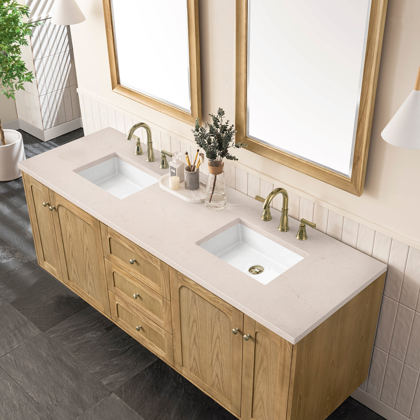 James Martin Laurent 72" Dual Mount Double Bathroom Vanity, Light Natural Oak, view 28