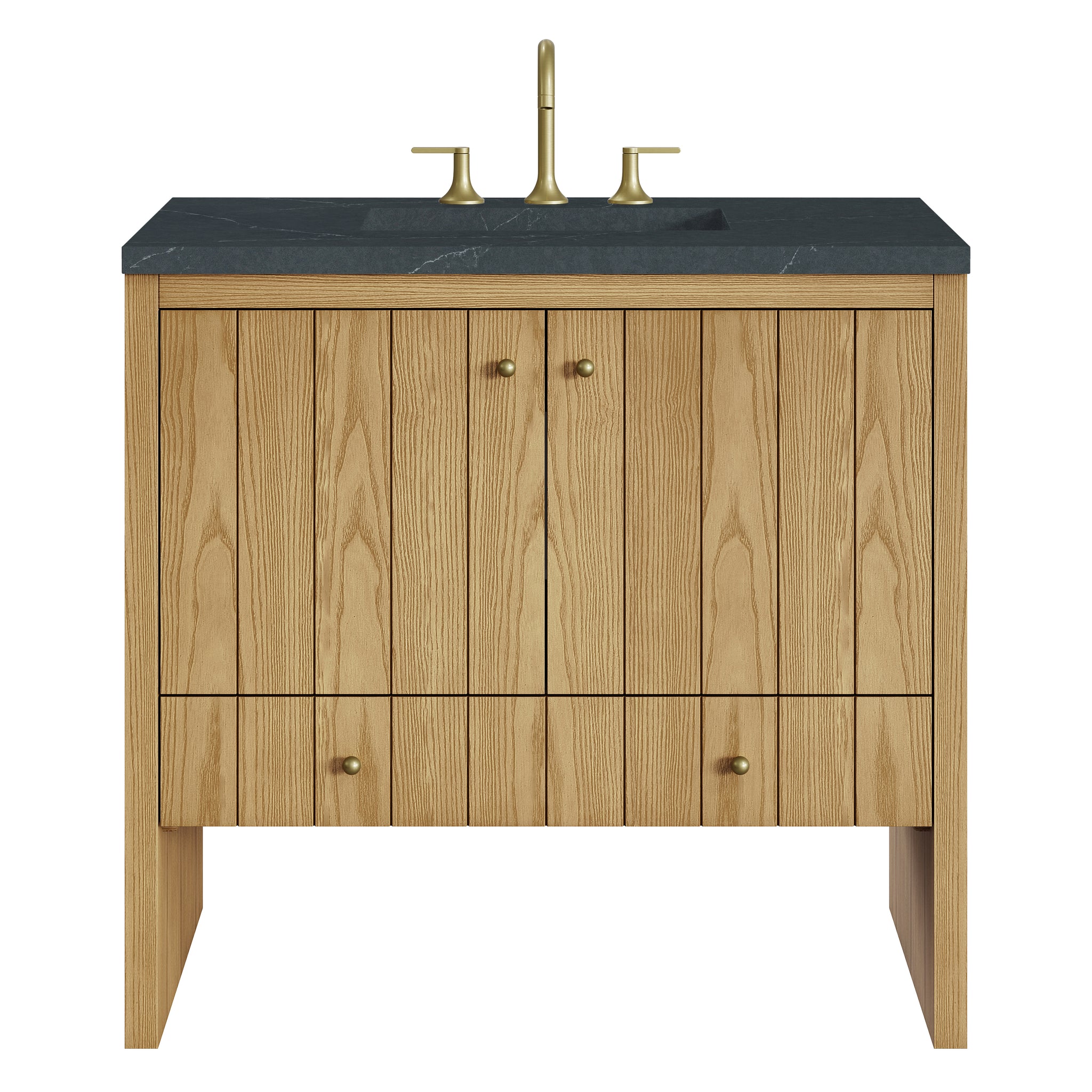 James Martin Hudson 36" Single Bathroom Vanity, Light Natural Oak with Charcoal Soapstone countertop