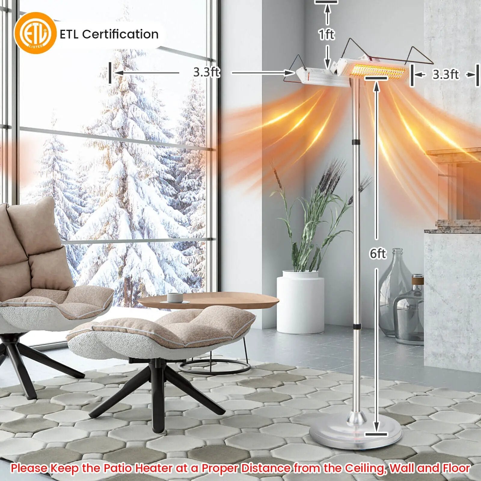 1500W Standing Electric Heater with Double-sided Heating by DirectDeals