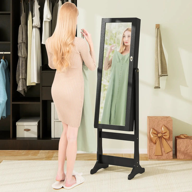 Lockable Freestanding Jewelry Cabinet Armoire with Full-Length Mirror and Lights by DirectDeals