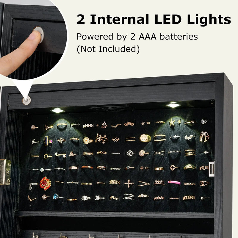 Lockable Freestanding Jewelry Cabinet Armoire with Full-Length Mirror and Lights by DirectDeals
