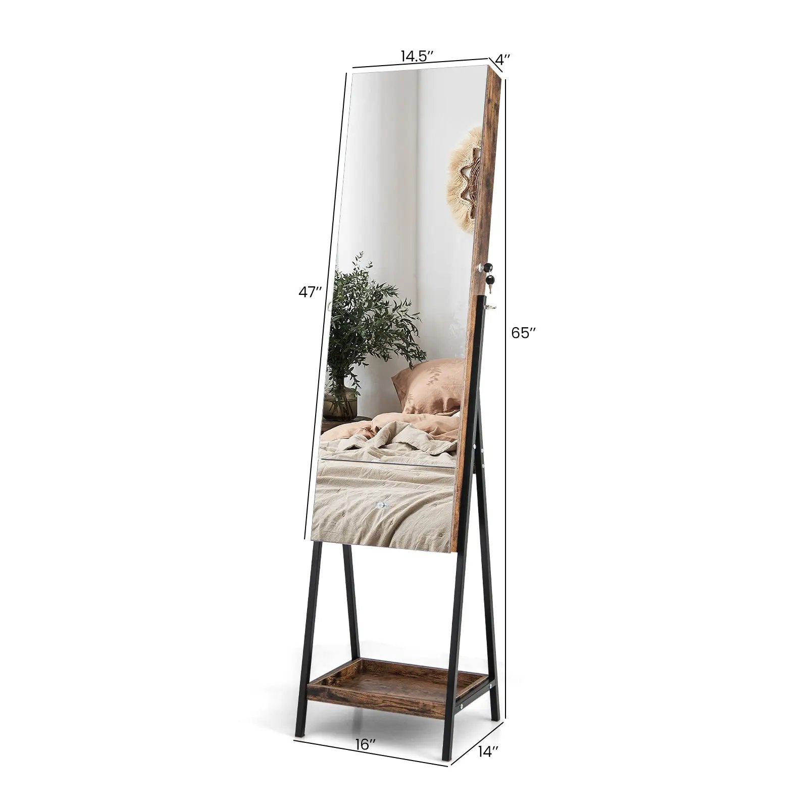 Lockable Freestanding Jewelry Organizer with Full-Length Frameless Mirror by DirectDeals