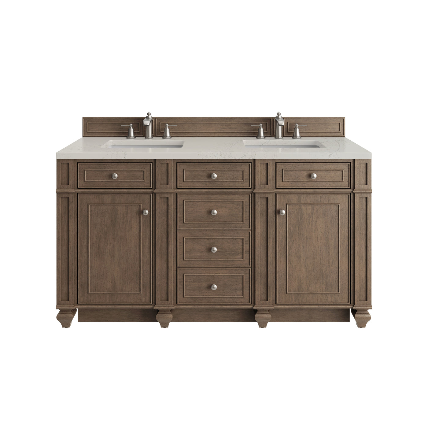 James Martin Bristol 60" Double Bathroom Vanity, Whitewashed Walnut with Siberian (FreePower) countertop