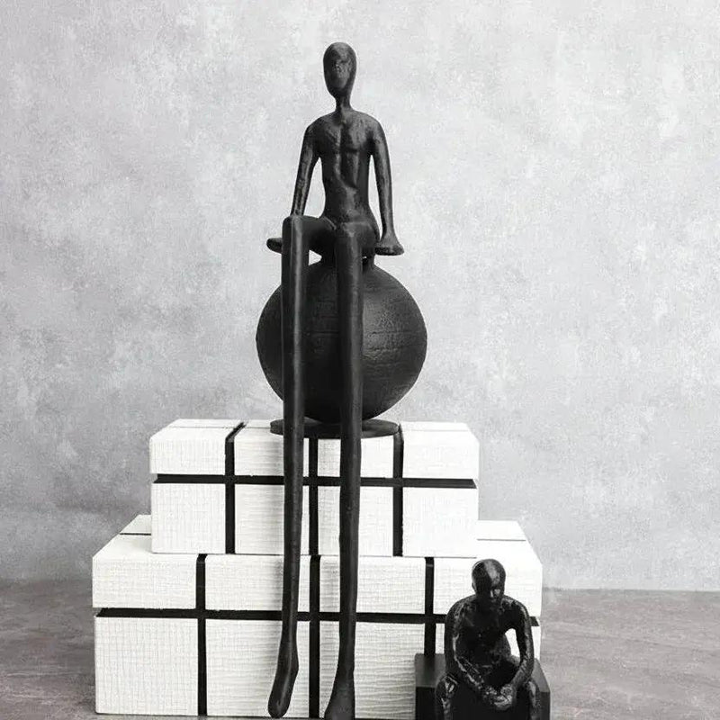 Abstract Long-Legged Thinker Sculpture Modern Matte Black Figurine by House Of Avana