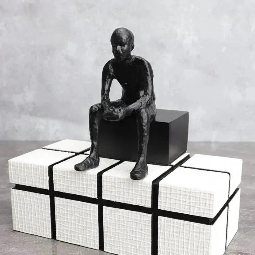 Abstract Long-Legged Thinker Sculpture Modern Matte Black Figurine by House Of Avana