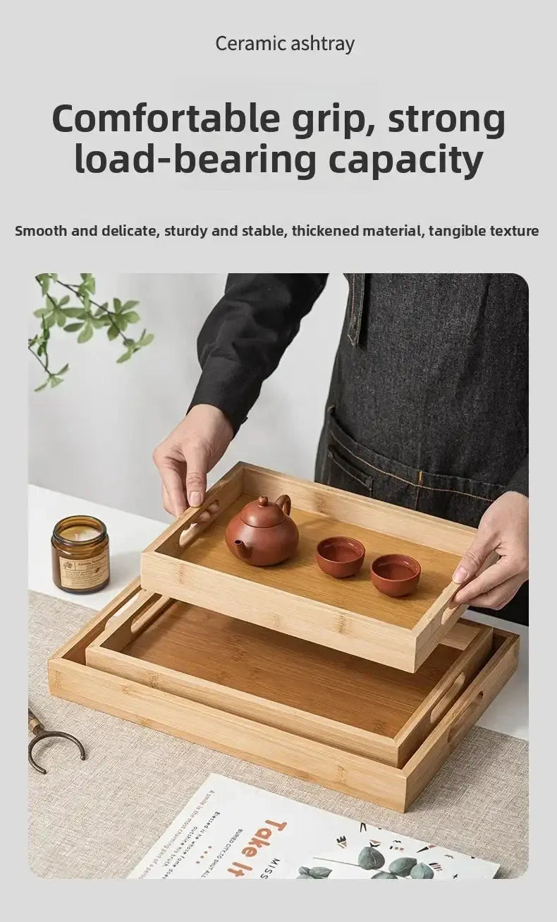 Long Rectangle Bamboo Tea Serving Tray by House Of Avana