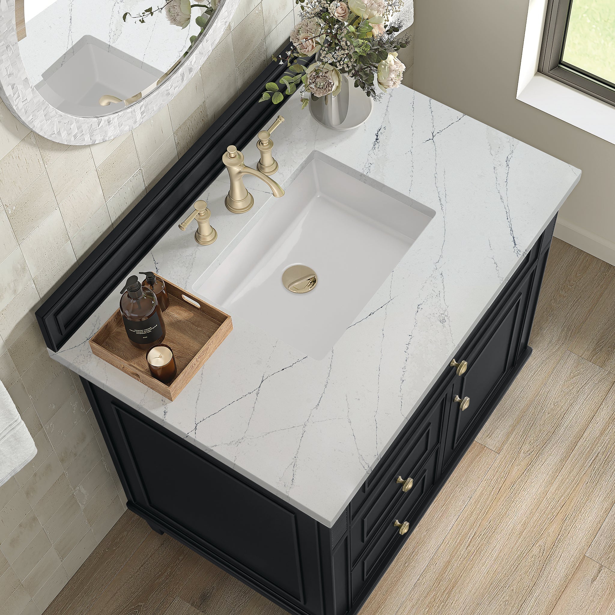 James Martin Lorelai 36" Single Bathroom Vanity, Black Onyx with Ethereal Noctis countertop