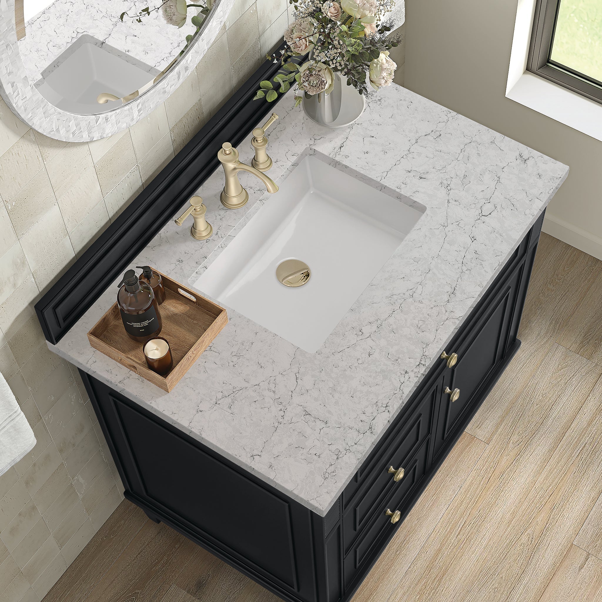 James Martin Lorelai 36" Single Bathroom Vanity, Black Onyx with Eternal Jasmine Pearl countertop