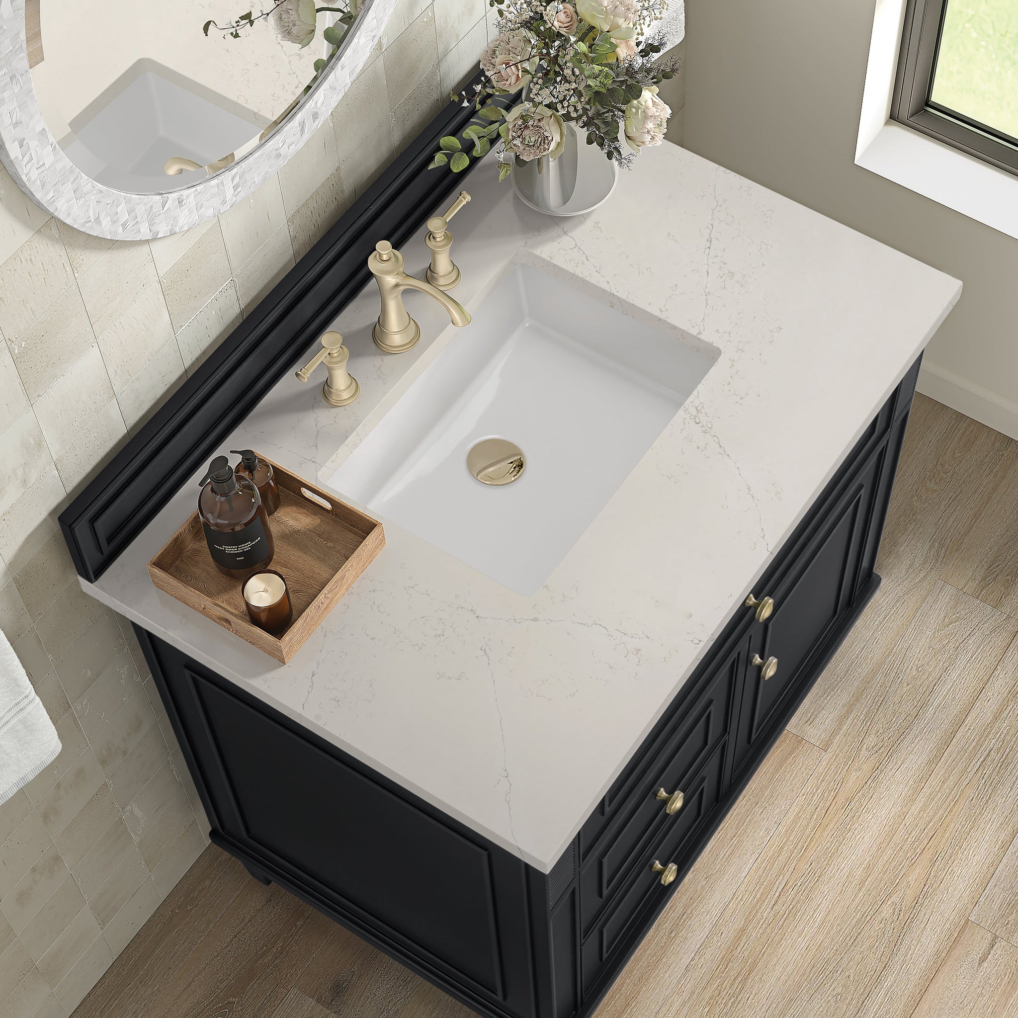 James Martin Lorelai 36" Single Bathroom Vanity, Black Onyx with Siberian countertop