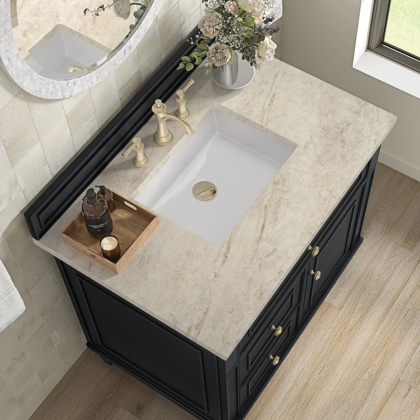 James Martin Lorelai 36" Single Bathroom Vanity, Black Onyx with Tajnar countertop