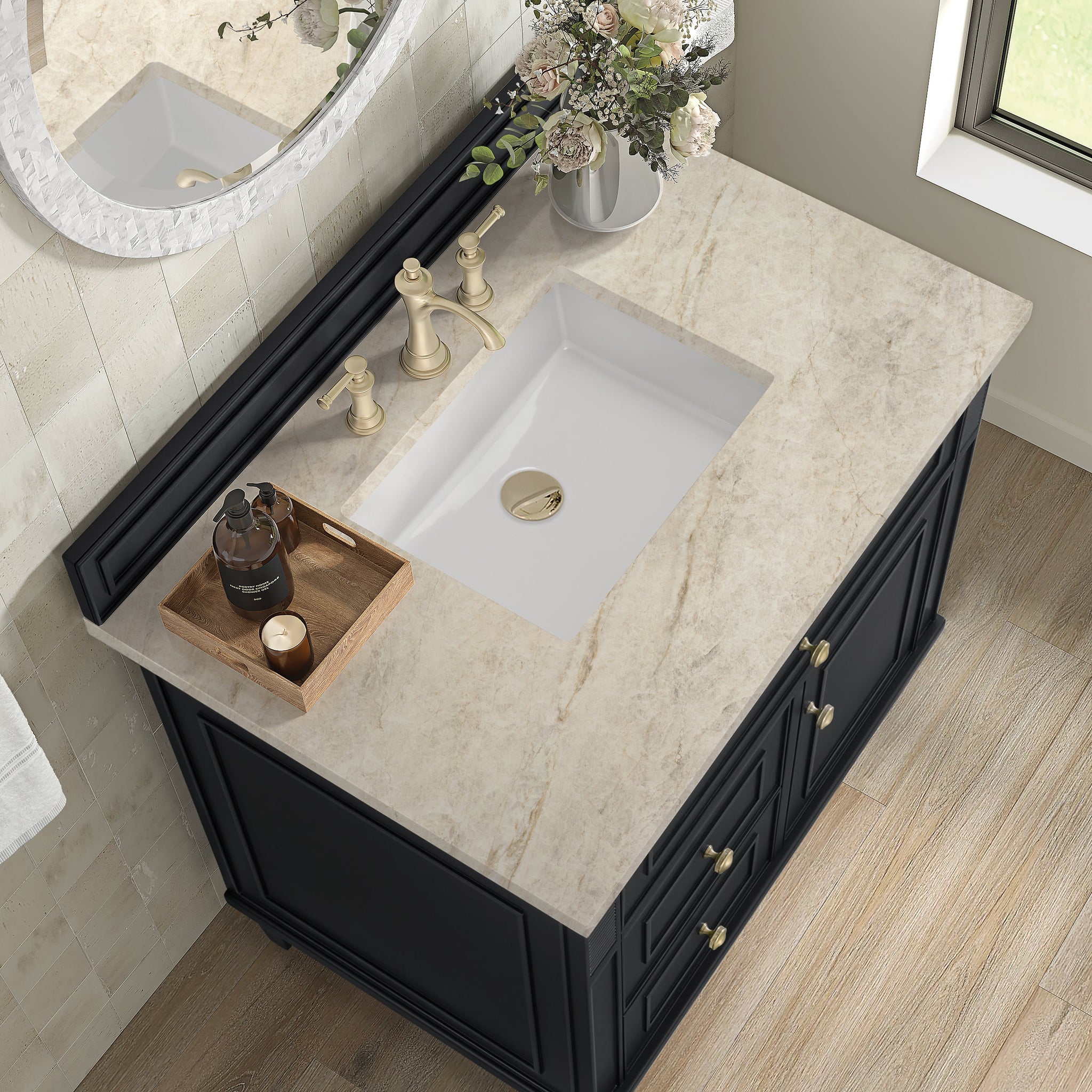 James Martin Lorelai 36" Single Bathroom Vanity, Black Onyx with Tajnar countertop