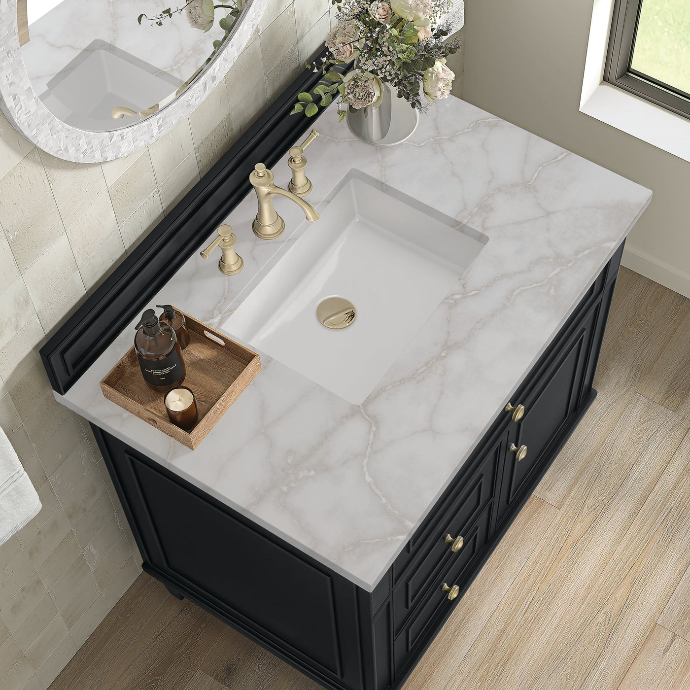 James Martin Lorelai 36" Single Bathroom Vanity, Black Onyx with Victorian Silver countertop