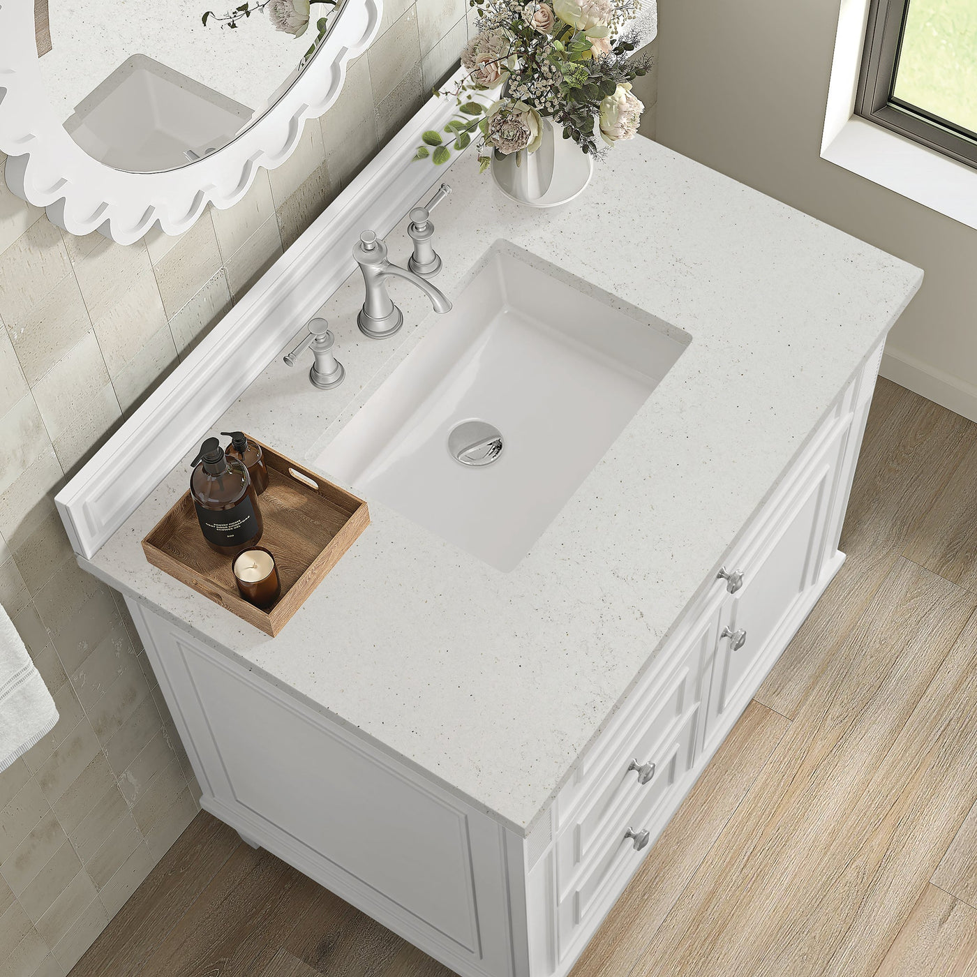 James Martin Lorelai 36" Single Bathroom Vanity, Bright White with Lime Delight countertop