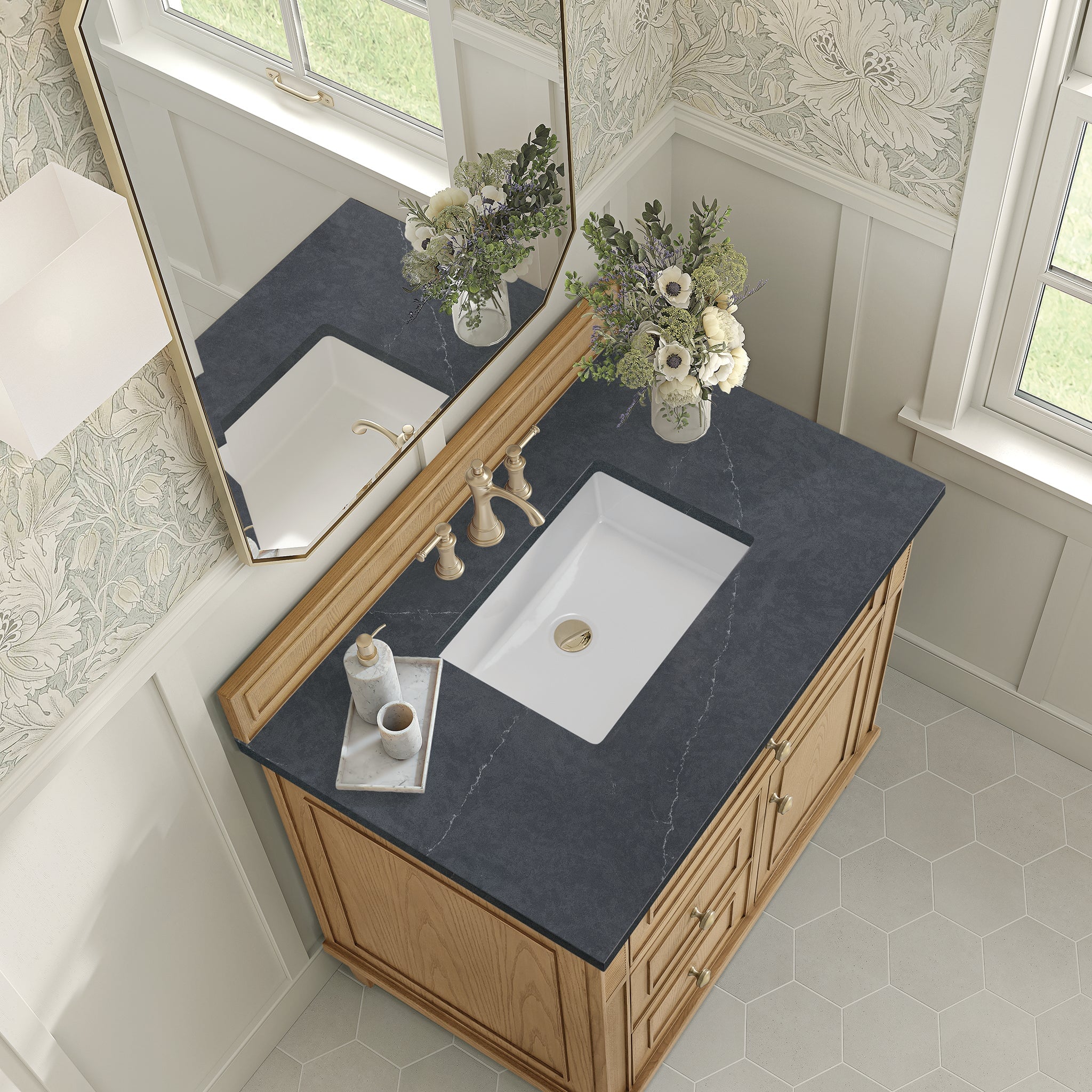 James Martin Lorelai 36" Single Bathroom Vanity, Light Natural Oak with Charcoal Soapstone countertop