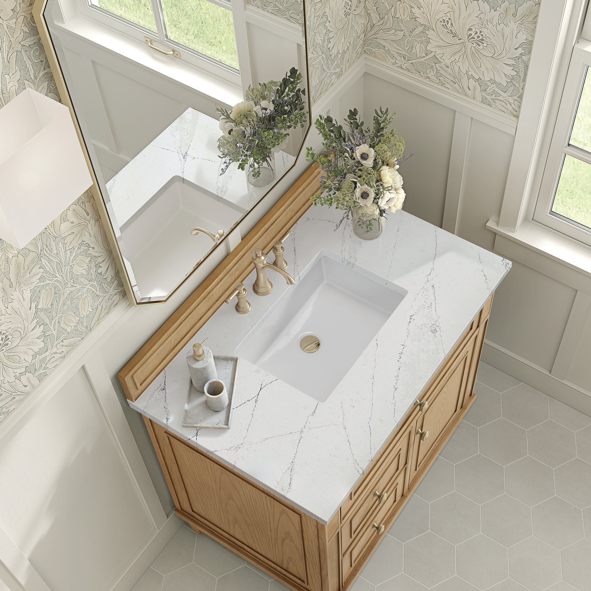 James Martin Lorelai 36" Single Bathroom Vanity, Light Natural Oak with Ethereal Noctis countertop