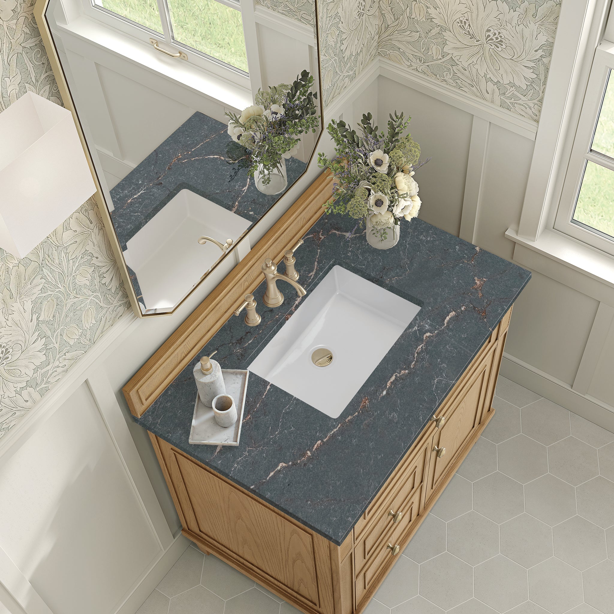 James Martin Lorelai 36" Single Bathroom Vanity, Light Natural Oak with Parisien Bleu countertop