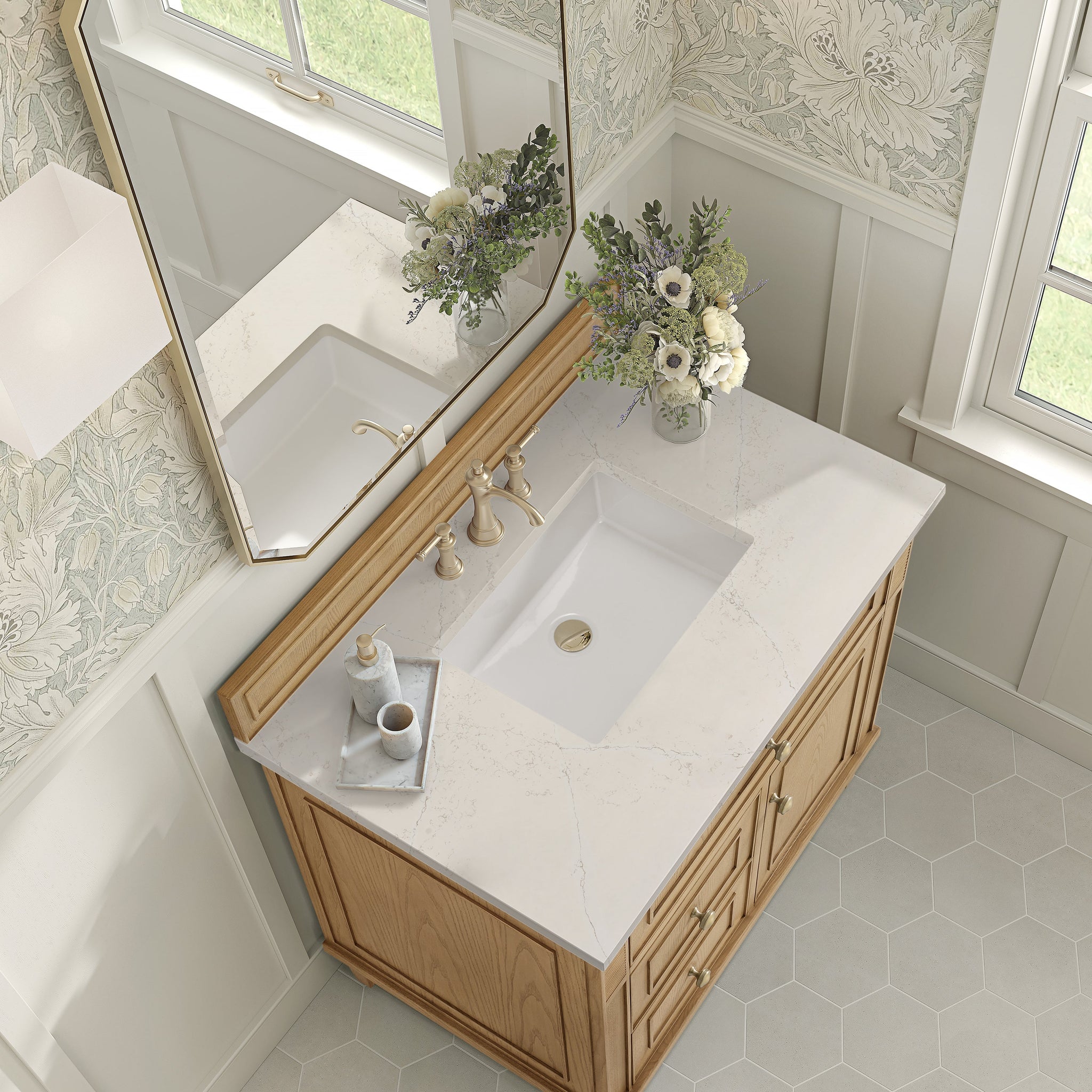 James Martin Lorelai 36" Single Bathroom Vanity, Light Natural Oak with Siberian countertop