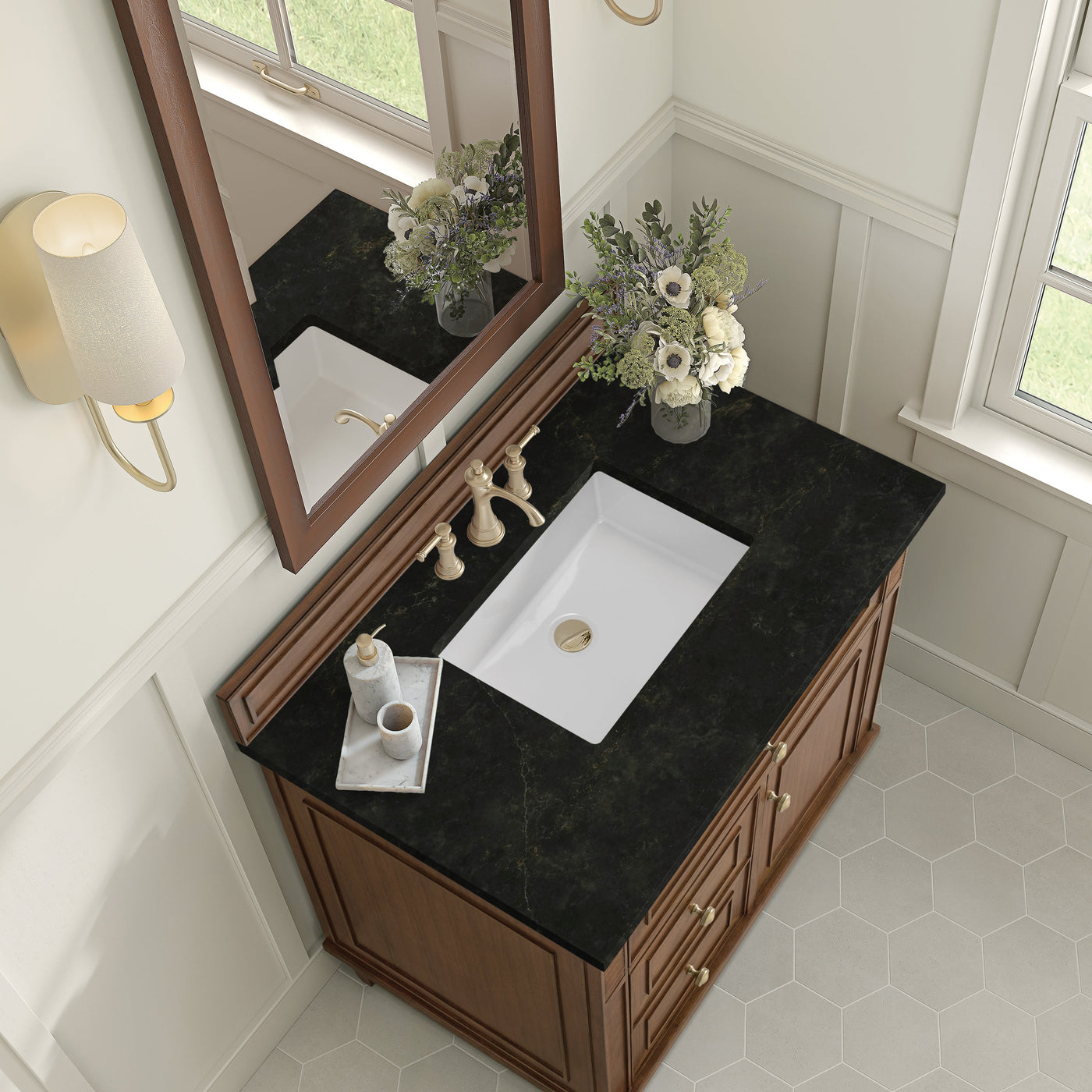James Martin Lorelai 36" Single Bathroom Vanity, Mid-Century Walnut with Phantome countertop