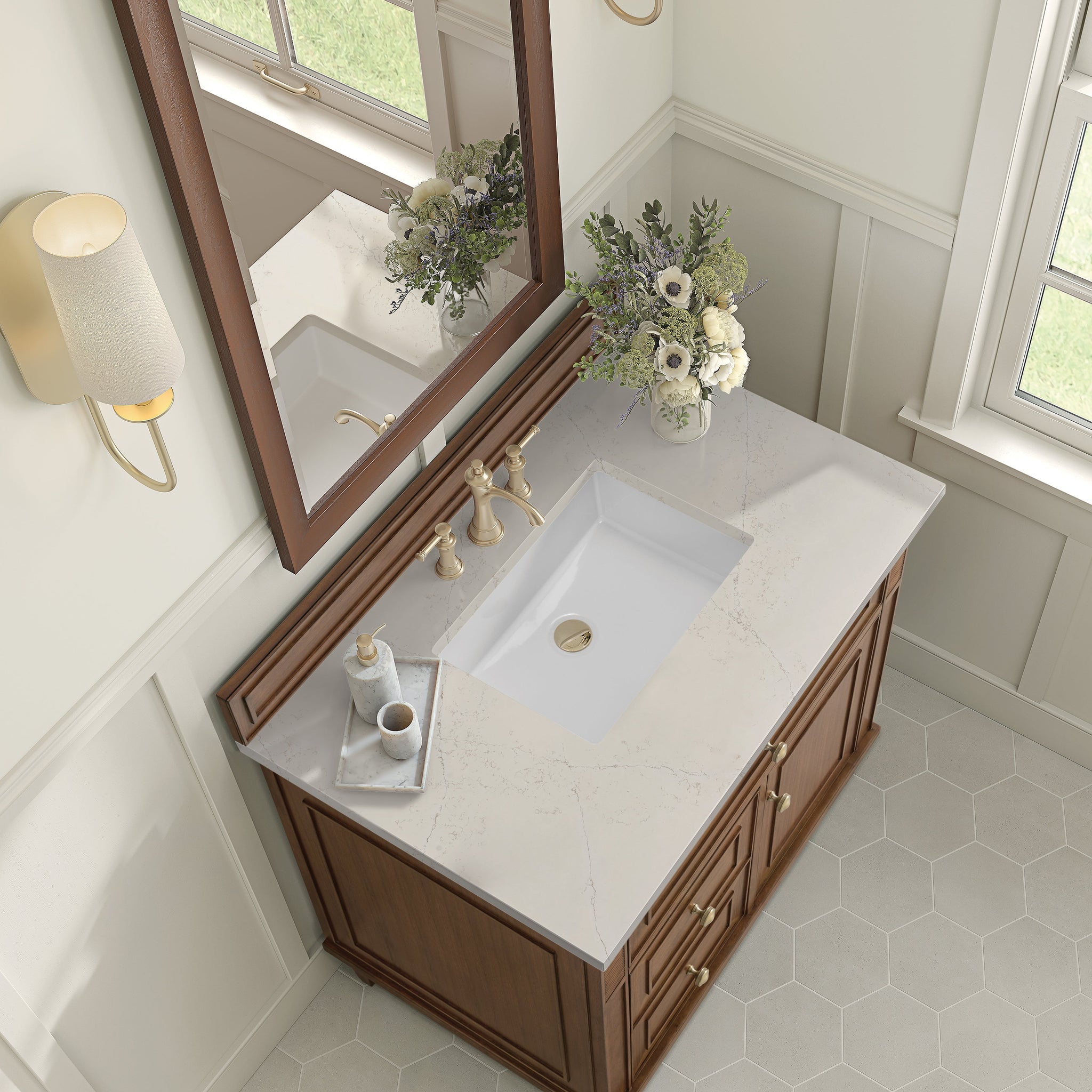 James Martin Lorelai 36" Single Bathroom Vanity, Mid-Century Walnut with Siberian countertop