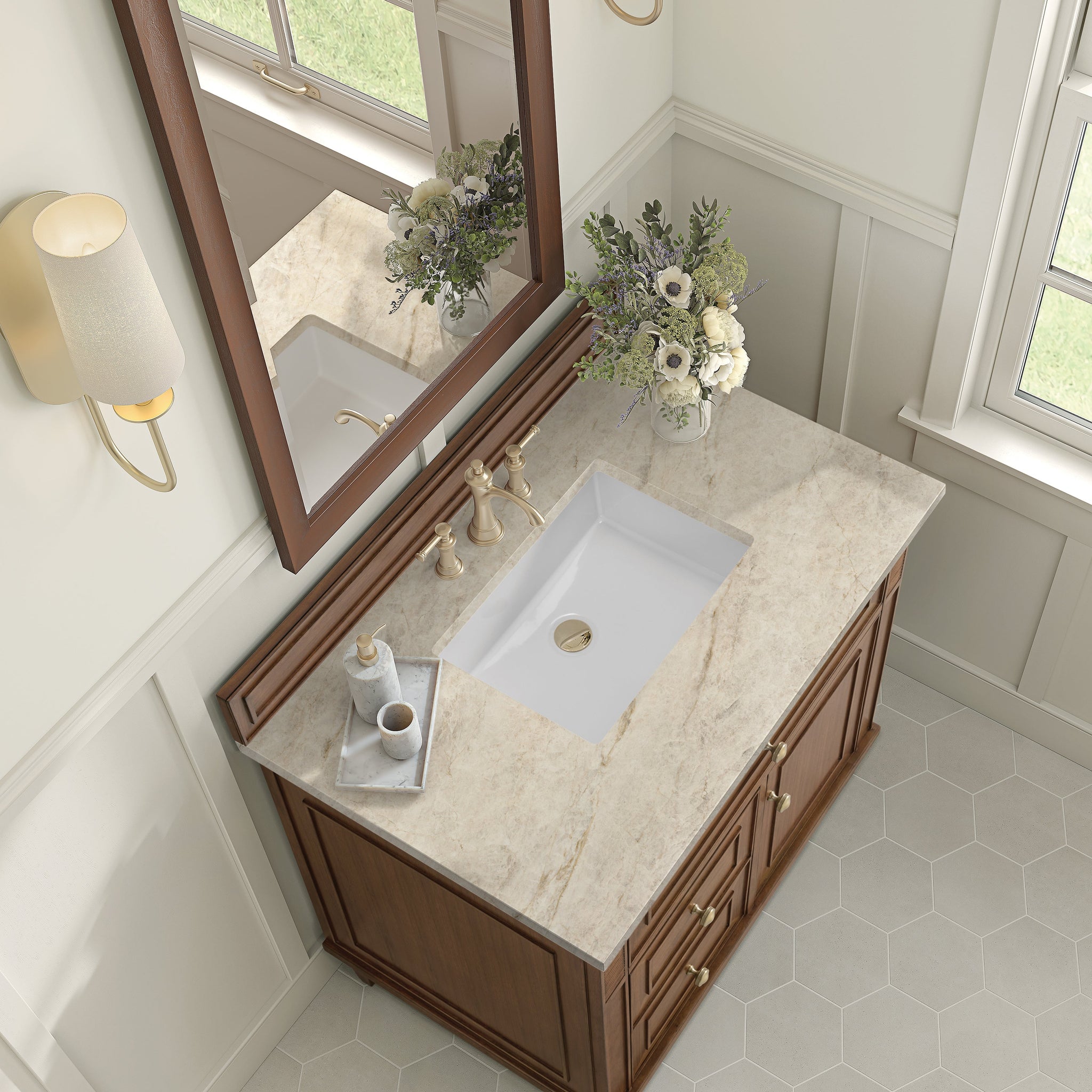 James Martin Lorelai 36" Single Bathroom Vanity, Mid-Century Walnut with Tajnar countertop