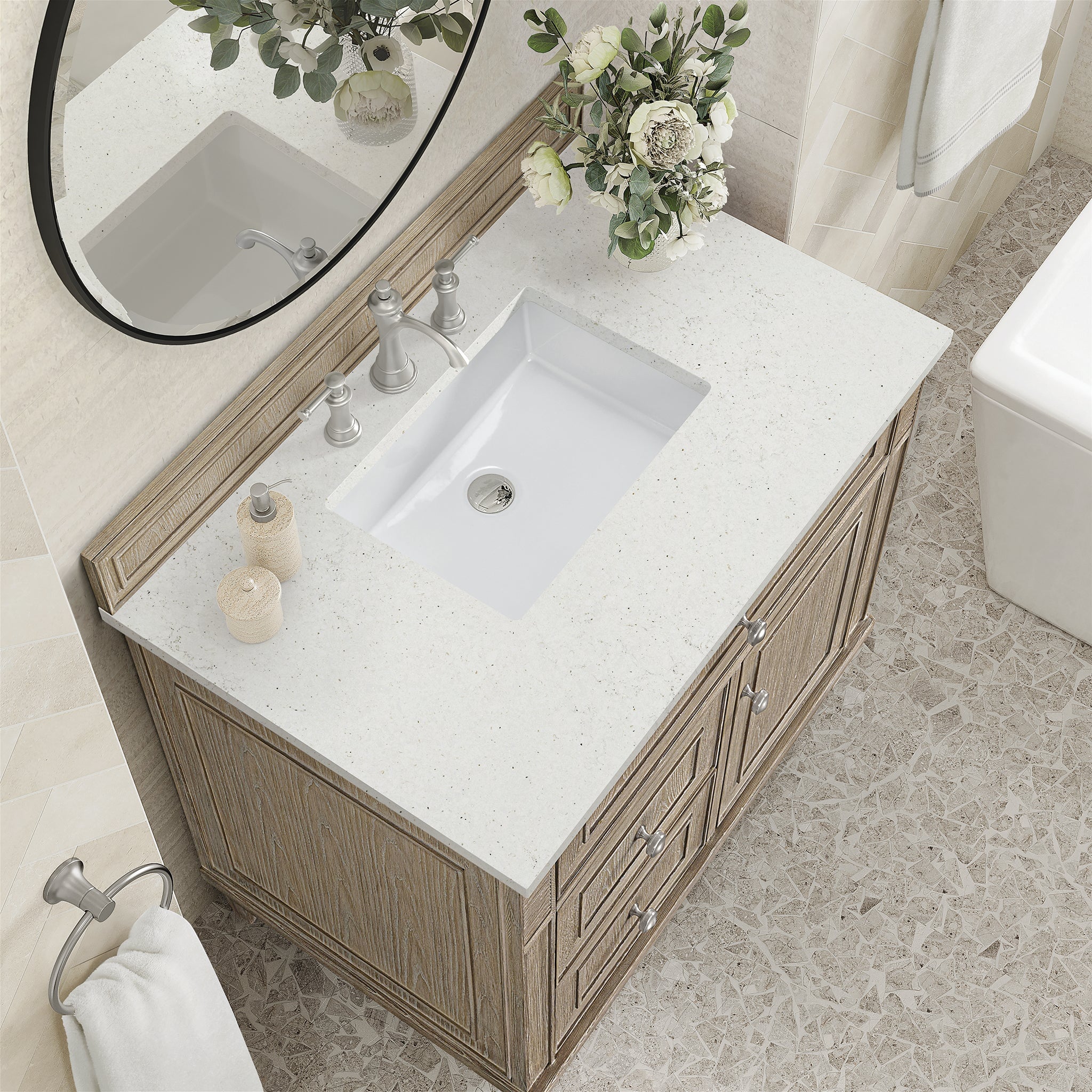 James Martin Lorelai 36" Single Bathroom Vanity, Whitewashed Oak with Lime Delight countertop