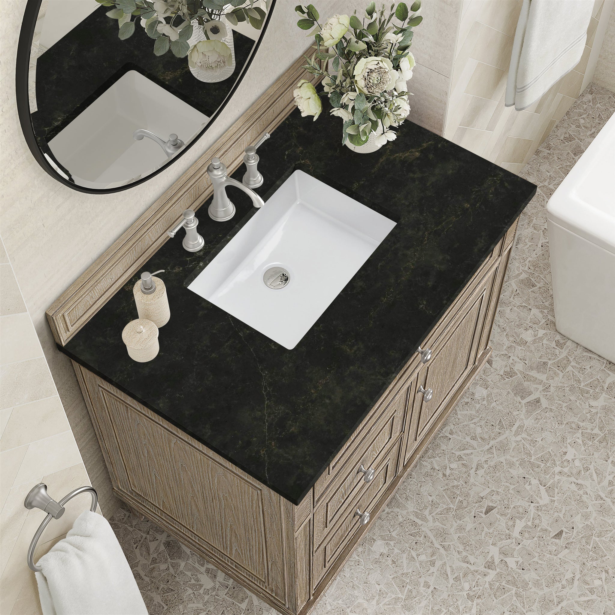 James Martin Lorelai 36" Single Bathroom Vanity, Whitewashed Oak with Phantome countertop