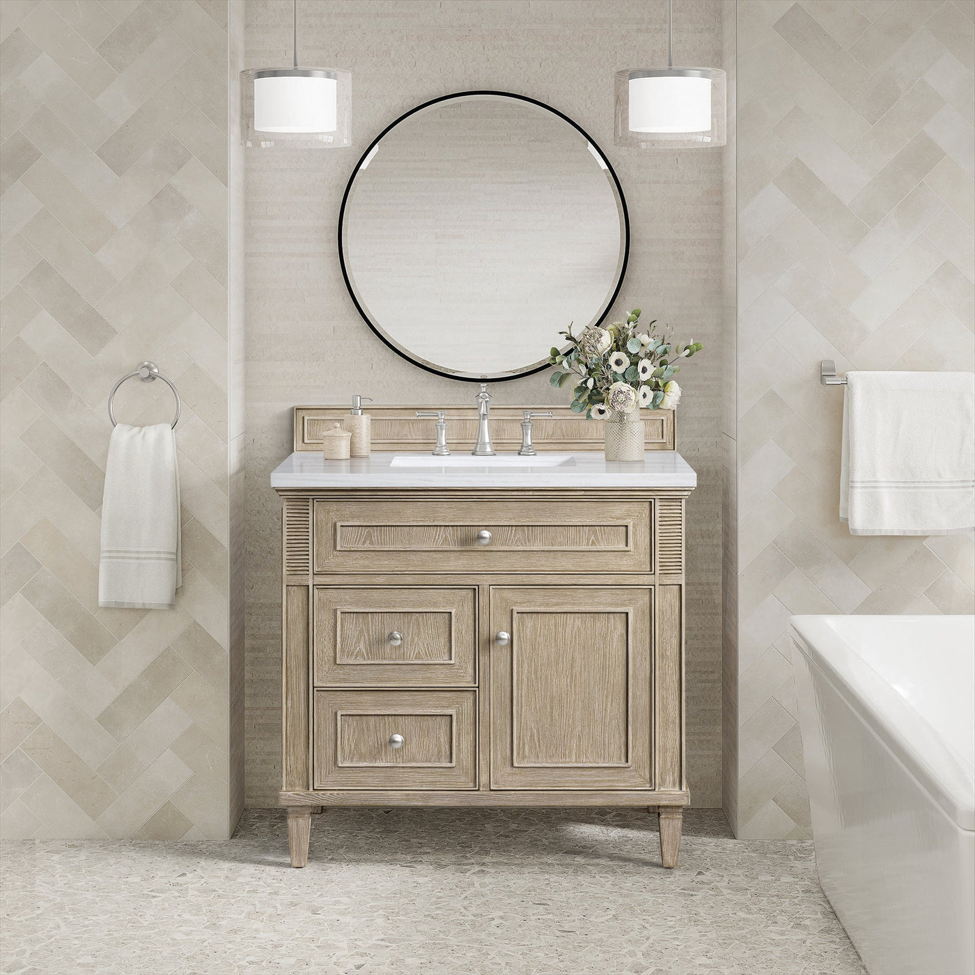 James Martin Lorelai 36" Single Bathroom Vanity, Whitewashed Oak, cabinet without a countertop