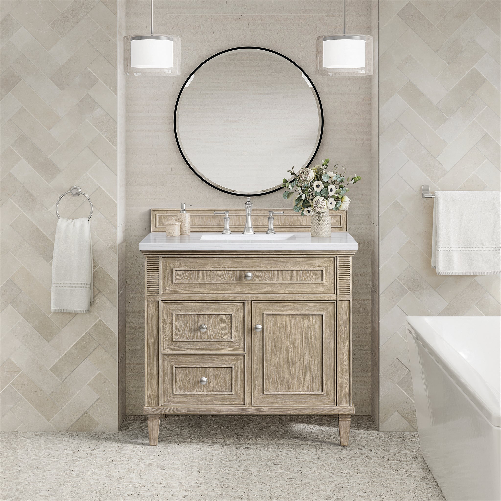 James Martin Lorelai 36" Single Bathroom Vanity, Whitewashed Oak, cabinet without a countertop