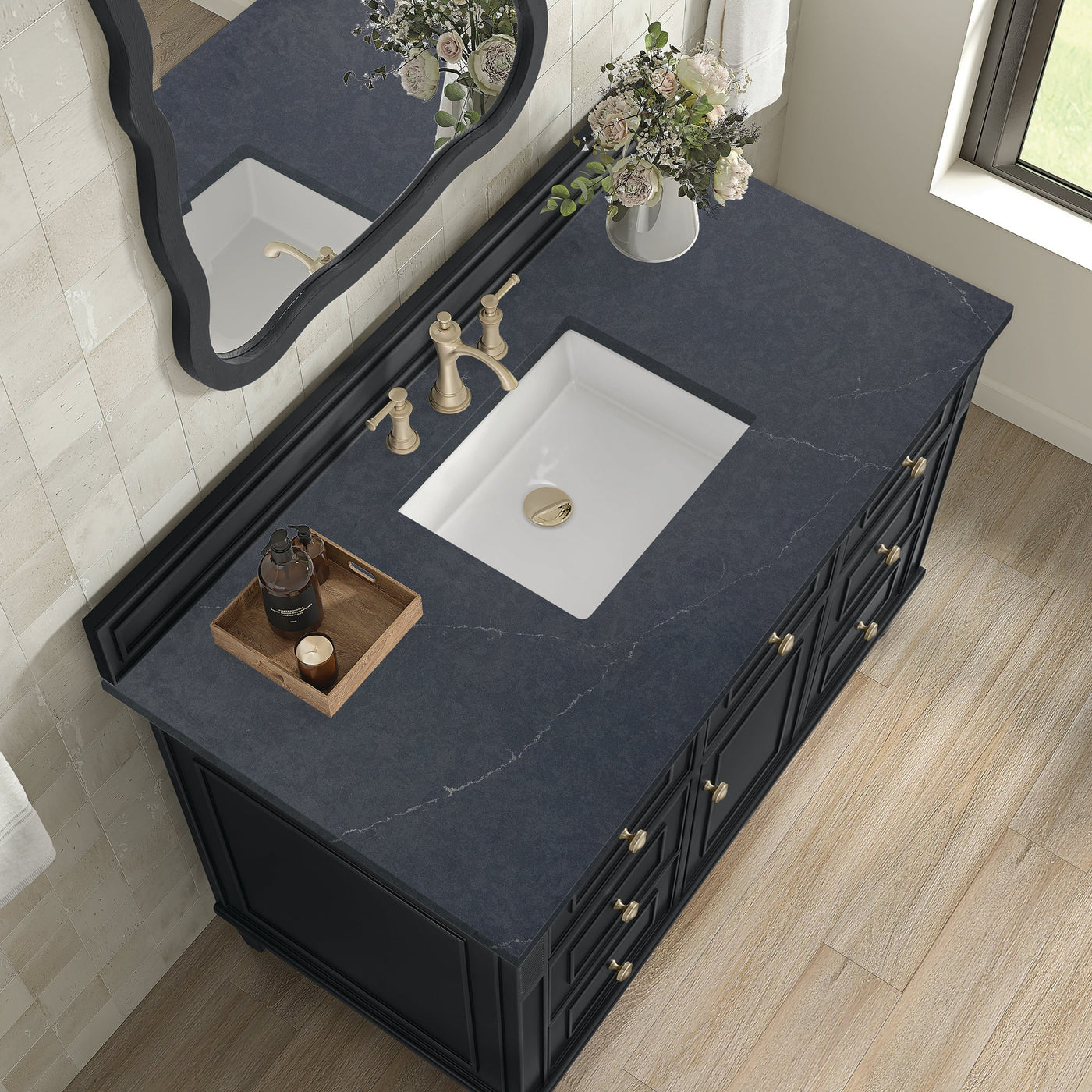 James Martin Lorelai 48" Single Bathroom Vanity, Black Onyx with Charcoal Soapstone countertop