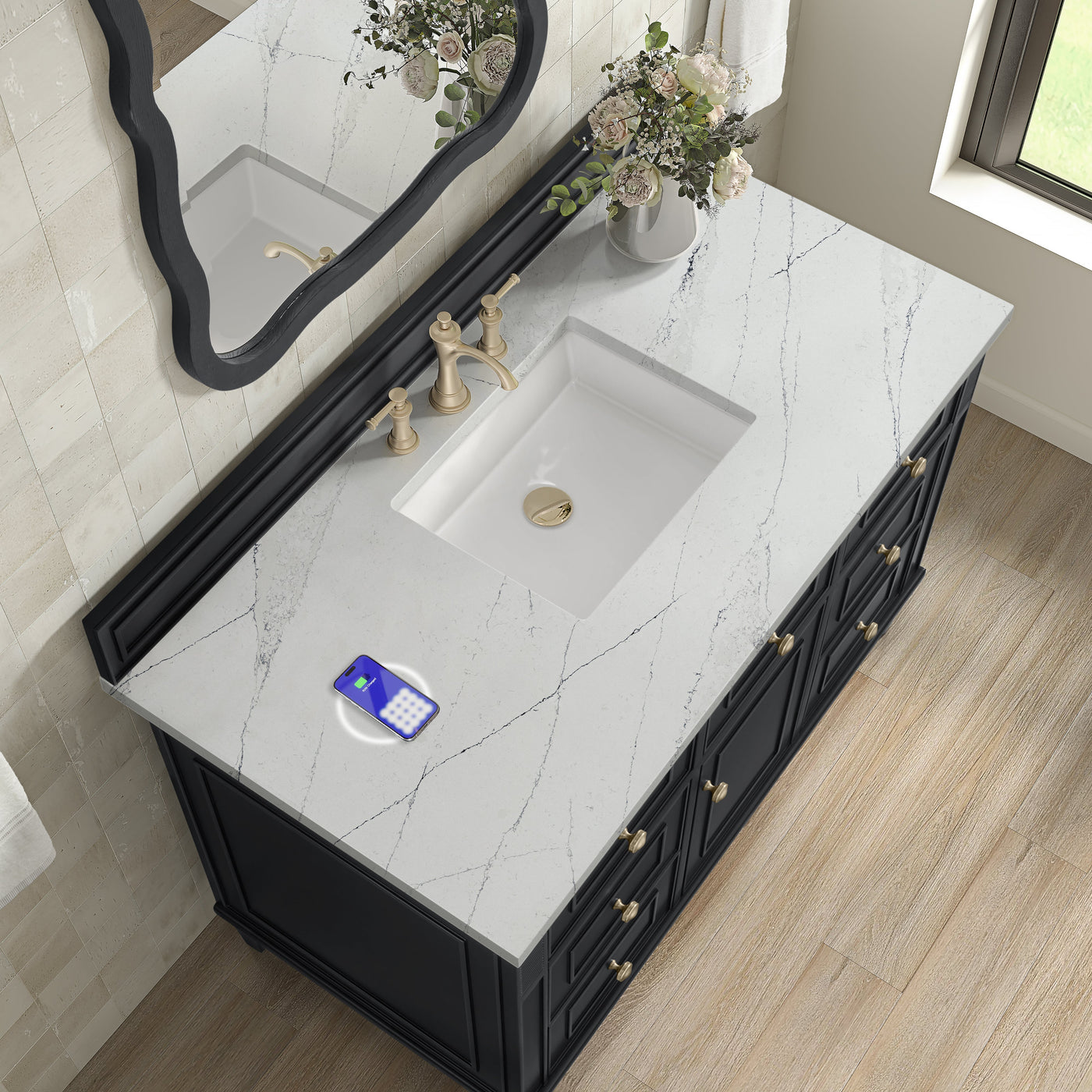 James Martin Lorelai 48" Single Bathroom Vanity, Black Onyx with Ethereal Noctis (FreePower) countertop