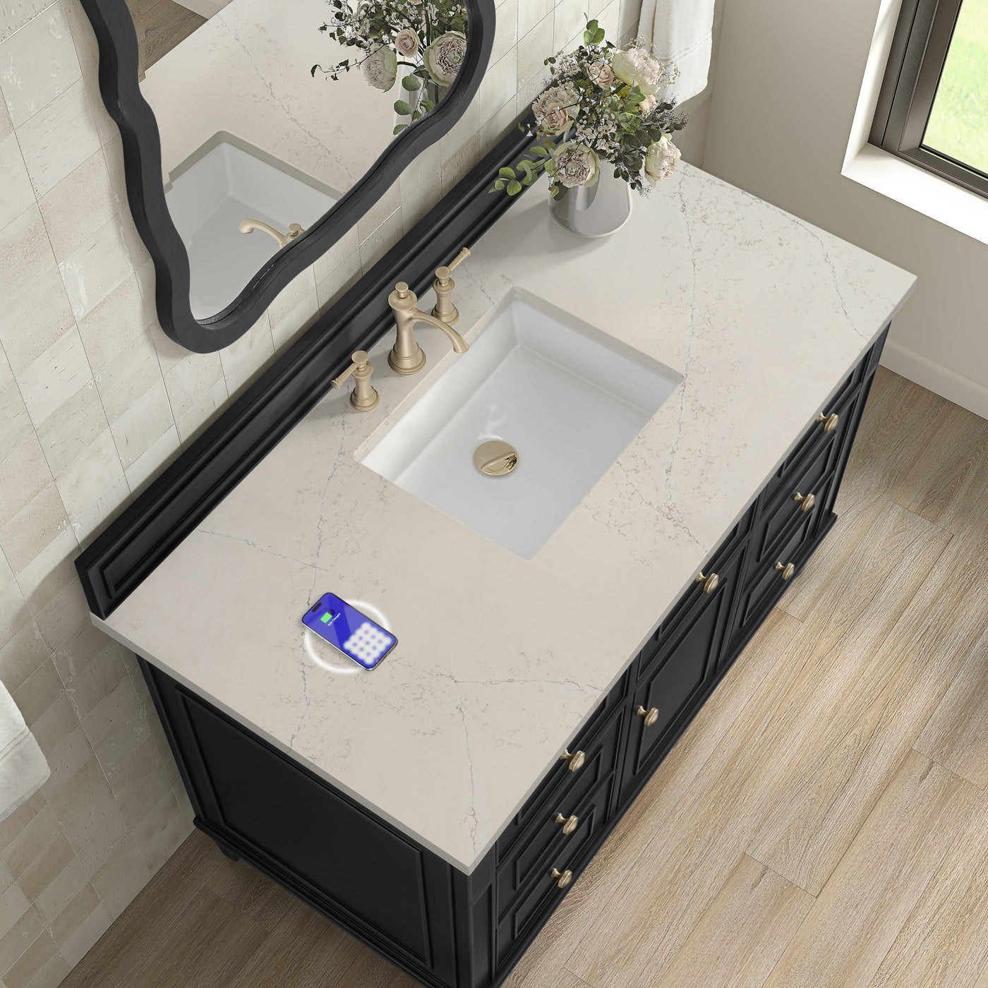 James Martin Lorelai 48" Single Bathroom Vanity, Black Onyx with Siberian (FreePower) countertop