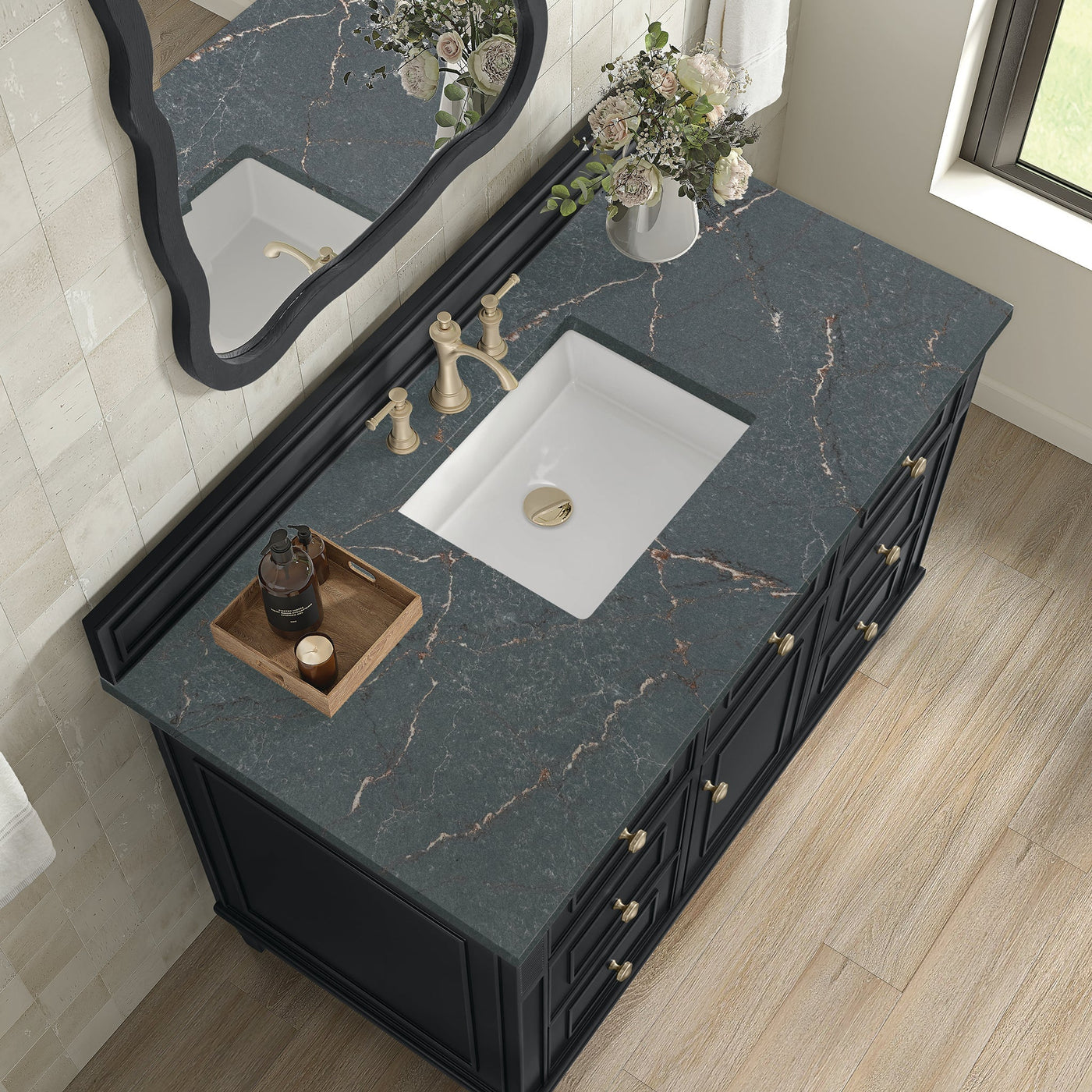 James Martin Lorelai 48" Single Bathroom Vanity, Black Onyx with Parisien Bleu countertop