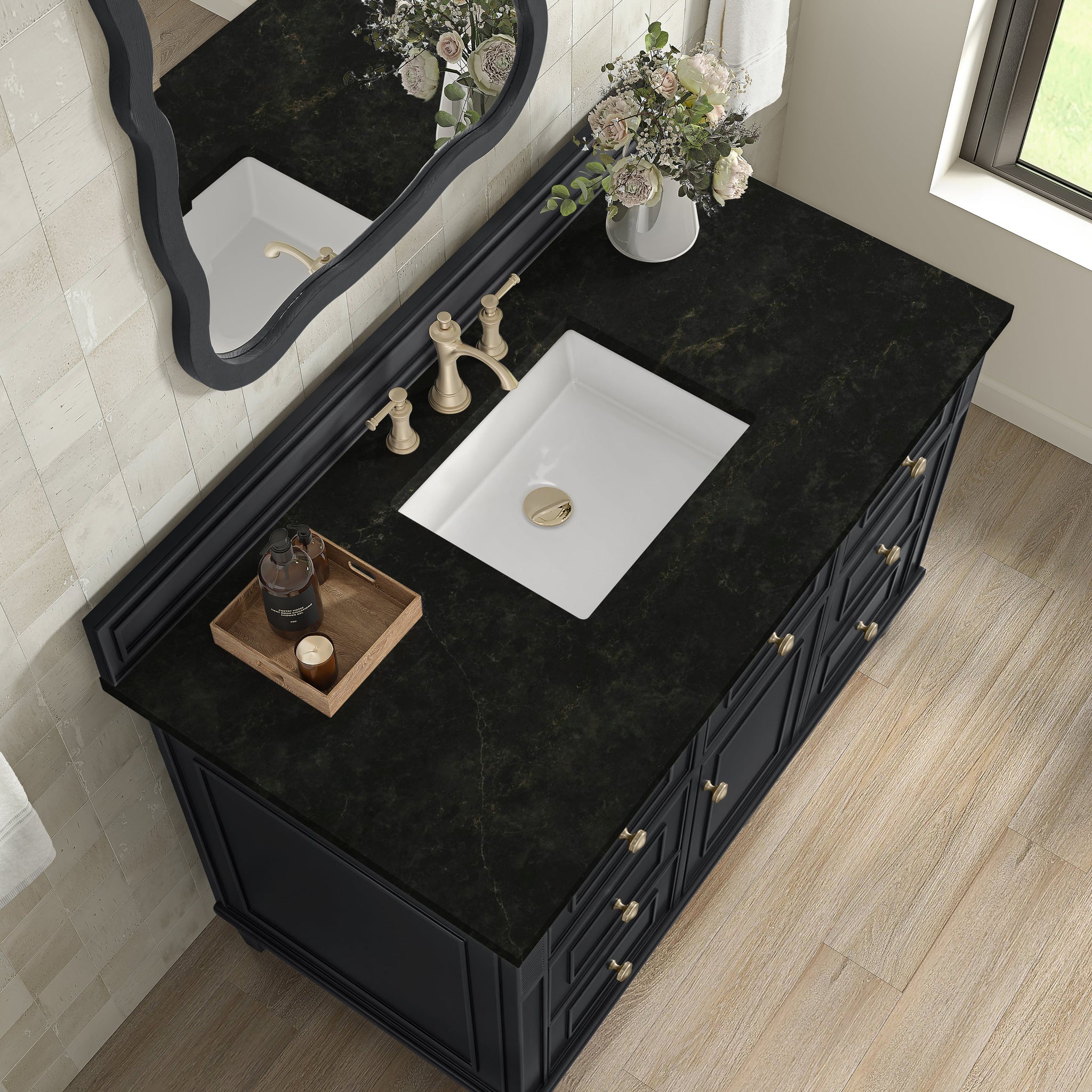 James Martin Lorelai 48" Single Bathroom Vanity, Black Onyx with Phantome countertop