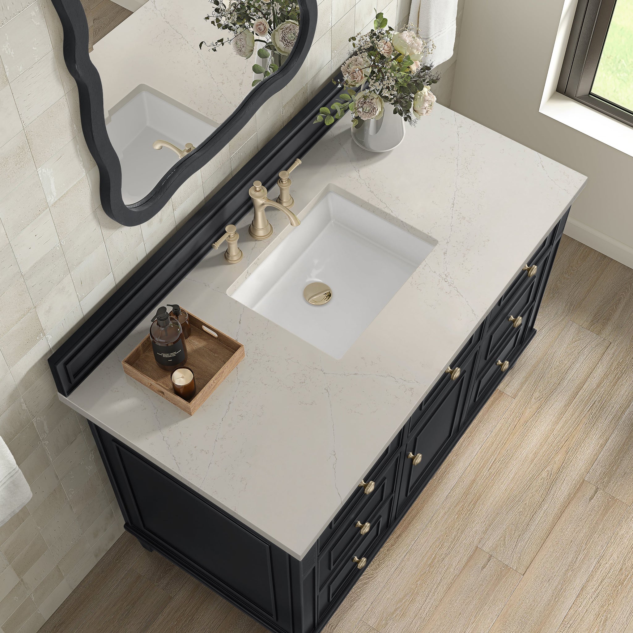 James Martin Lorelai 48" Single Bathroom Vanity, Black Onyx with Siberian countertop
